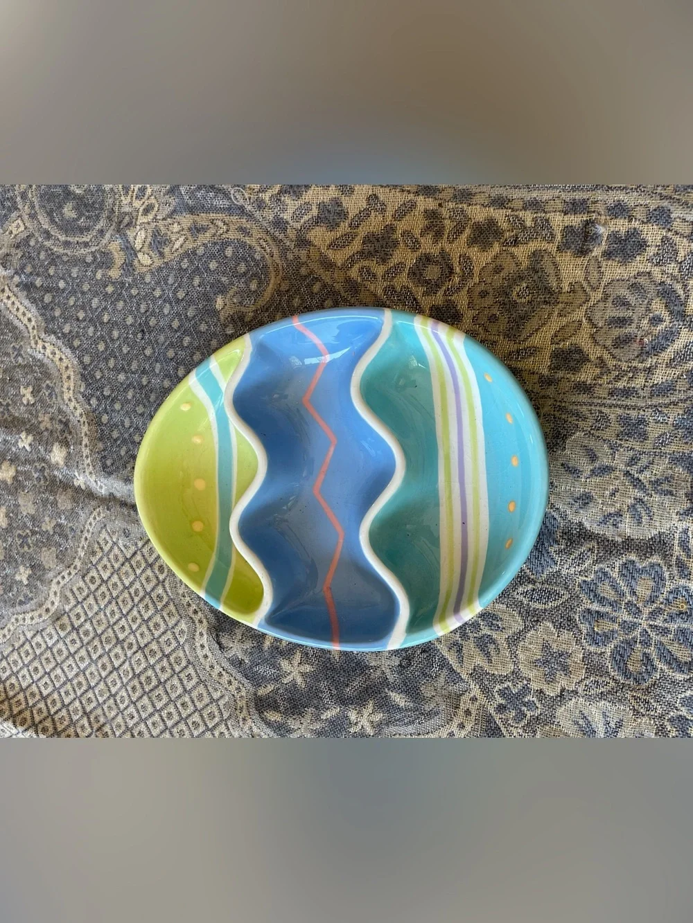 Blue & Green Decorative Ceramic Easter Egg  Dish